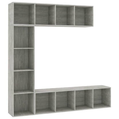 3 Piece Book/TV Cabinet Set Concrete Grey 180x30x180 cm