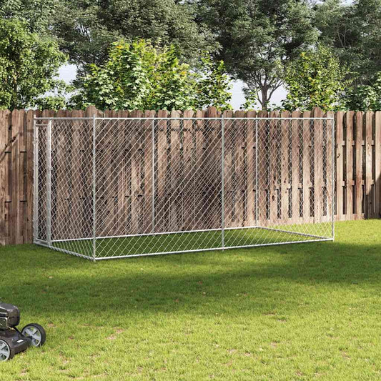 Outdoor Dog Kennel | Silver | Galvanised Steel | 382 x 192 x 185 cm
