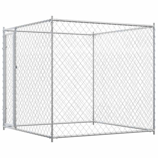 Dog Kennel | Silver | Galvanised Steel | Large | Dog Kennel | Square