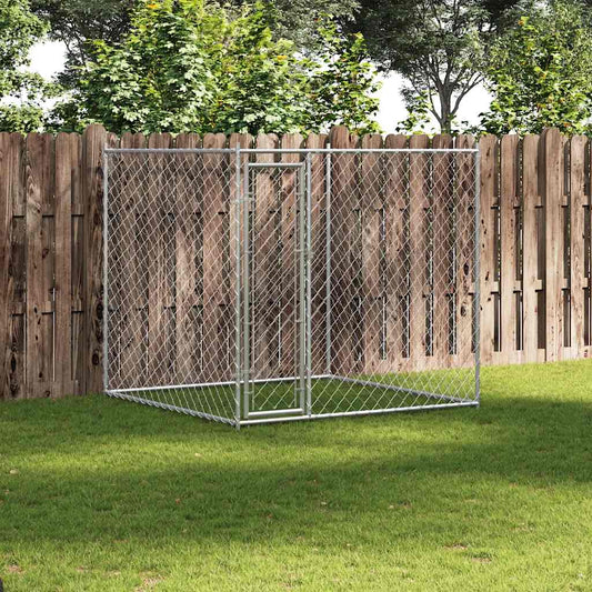 Dog Kennel | Silver | Galvanised Steel | Large | Dog Kennel | Square