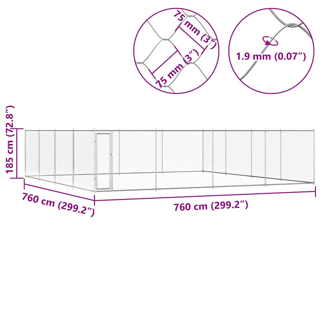 145037 vidaXL Outdoor Dog Kennel Galvanised Steel 760x760x185 cm