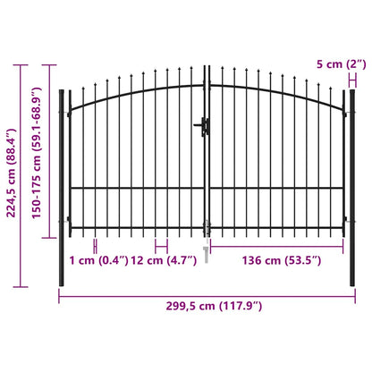 Fence Gate "Woerden" Double Door with Spike Top 299,5x224,5 cm