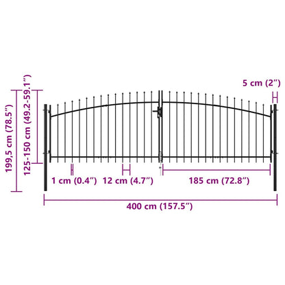 Double Door Fence Gate Woerden with Spear Top 400x199.5 cm