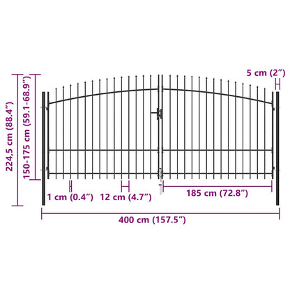 Double Door Fence Gate "Woerden" with Spear Top 400x224,5 cm