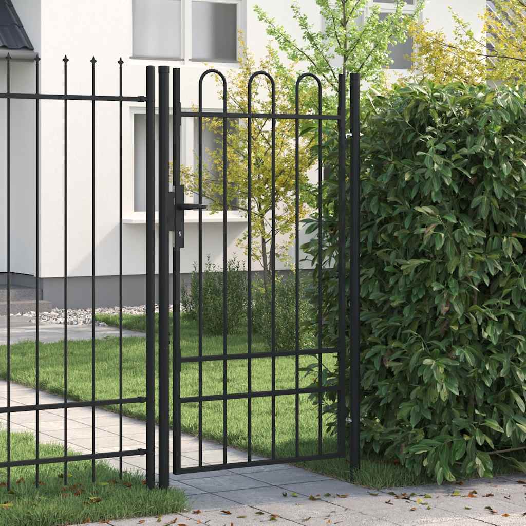 Fence Gate BOXTEL Single Door with Arched Top Steel 1x1.75 m Black