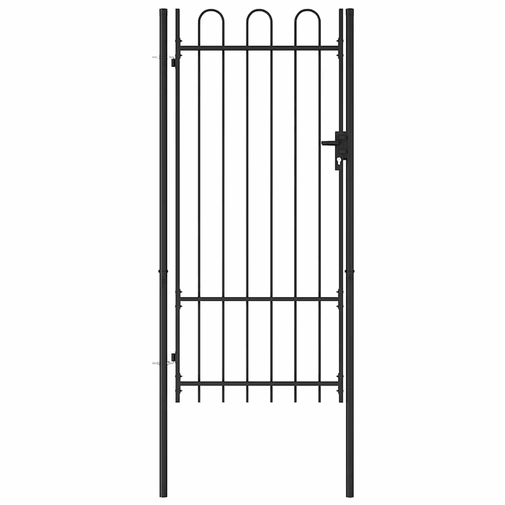 Fence Gate BOXTEL Single Door with Arched Top Steel 1x2 m Black