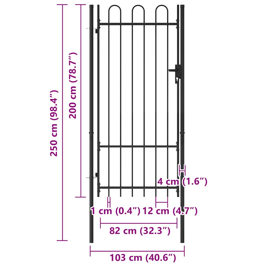 Fence Gate BOXTEL Single Door with Arched Top Steel 1x2 m Black