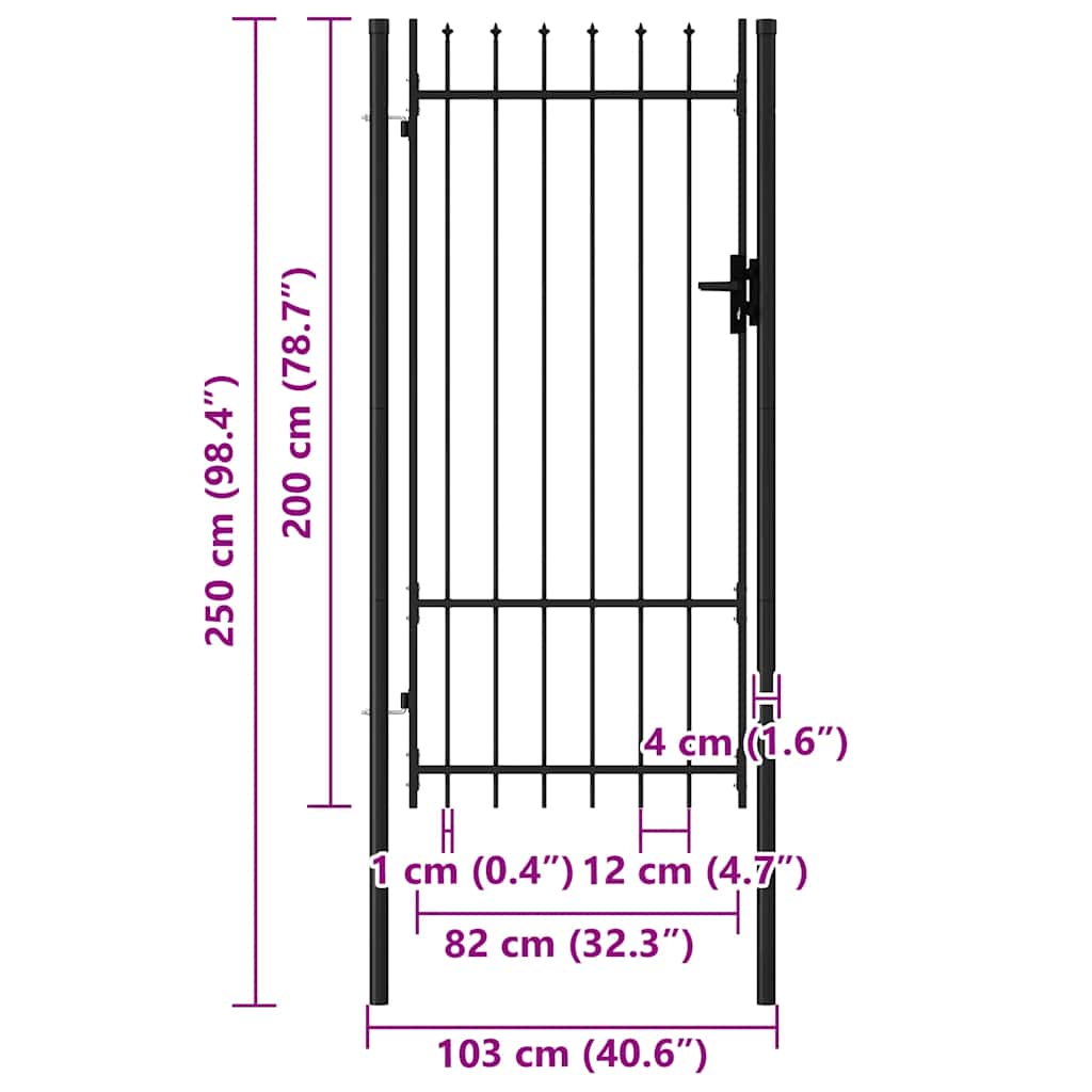 Fence Gate BOXTEL Single Door with Spike Top Steel 1x2 m Black