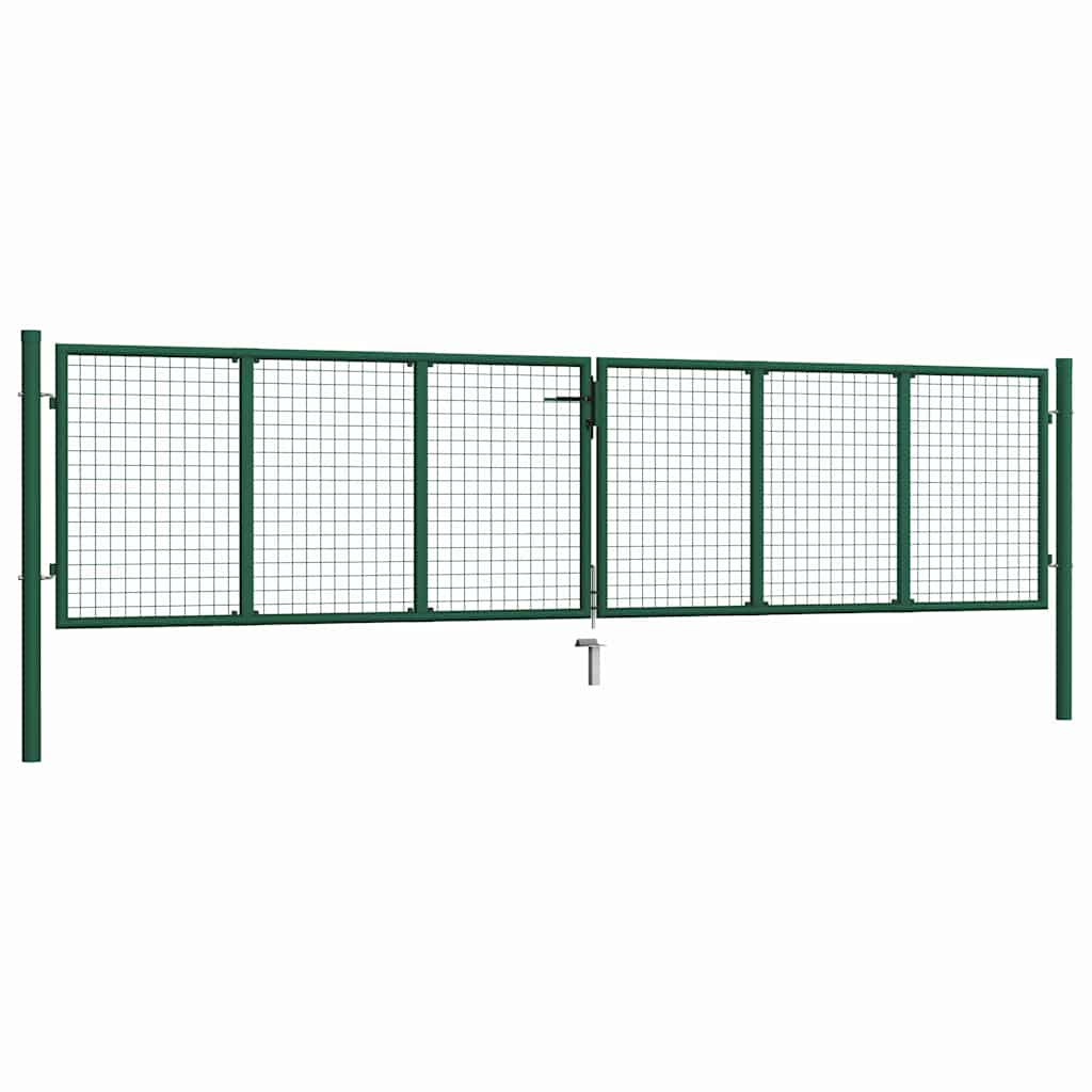 145748 vidaXL Mesh Garden Gate Steel 400x100 cm Green