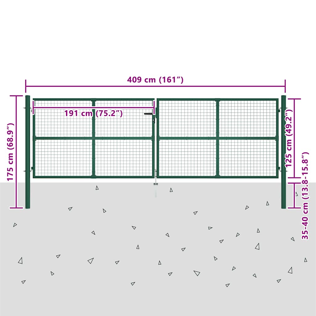 Mesh Garden Gate Steel 400x125 cm Green