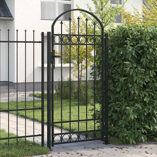 Fence Gate ASSEN with Arched Top Steel 89x200 cm Black
