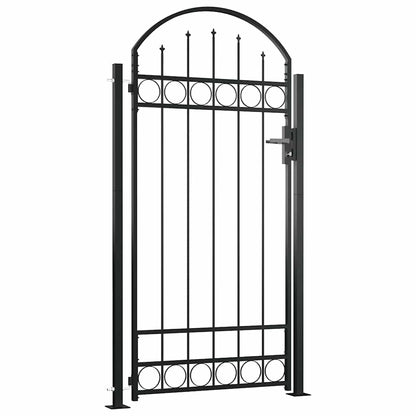 Fence Gate ASSEN with Arched Top and 2 Posts 105x170 cm Black