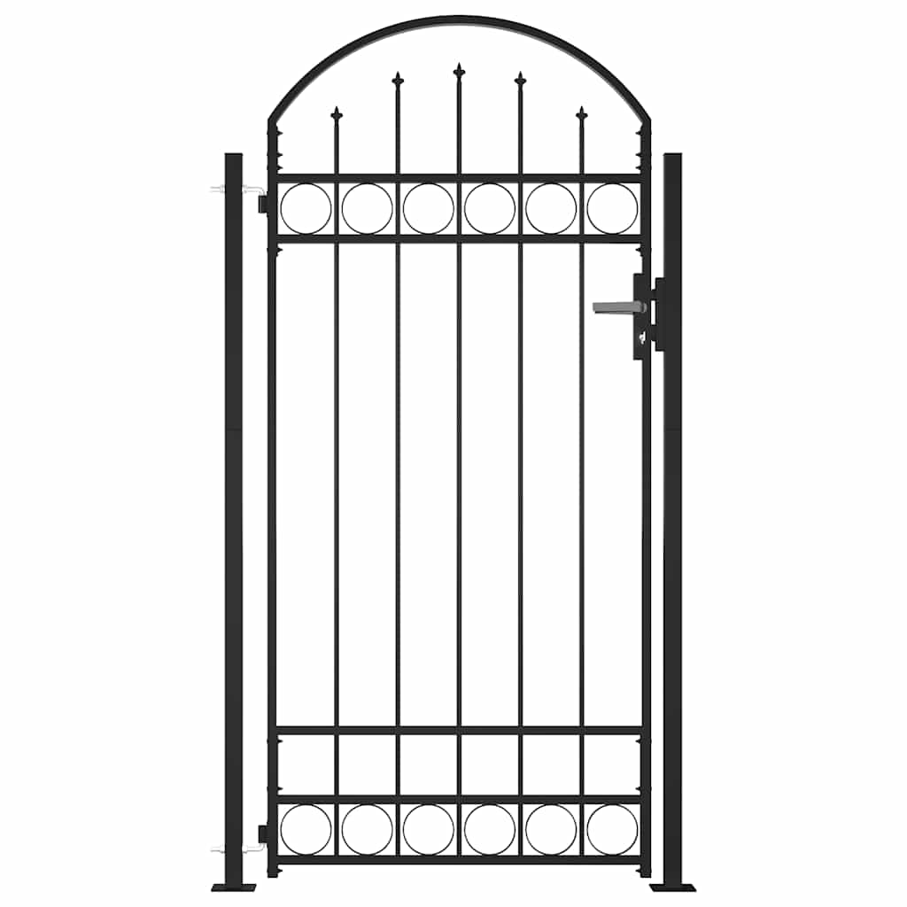 Fence Gate ASSEN with Arched Top and 2 Posts 105x170 cm Black