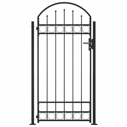 Fence Gate ASSEN with Arched Top and 2 Posts 105x170 cm Black