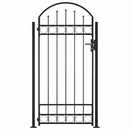 Fence Gate "ASSEN" with Arched Top and 2 Posts 105x170 cm Black