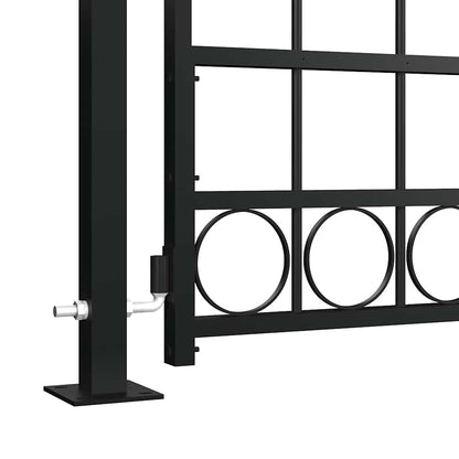 Fence Gate ASSEN with Arched Top and 2 Posts 105x170 cm Black