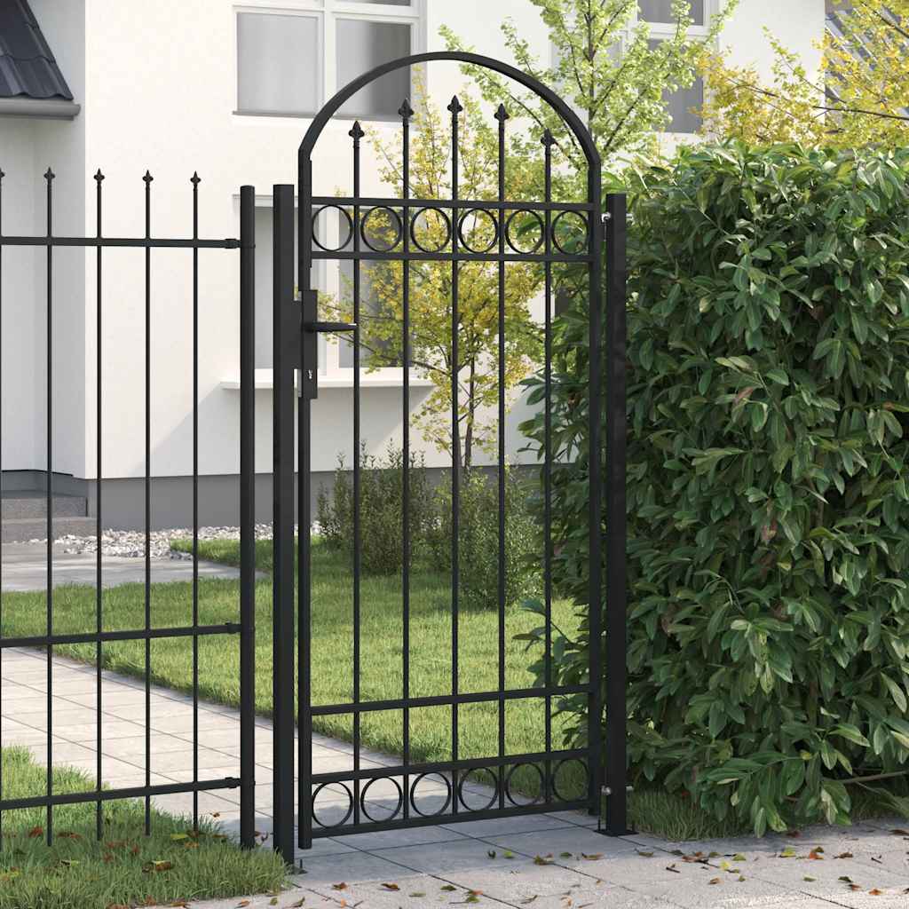 Fence Gate ASSEN with Arched Top and 2 Posts 105x170 cm Black