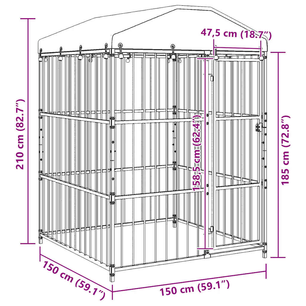 Outdoor Dog Kennel with Roof 150x150x210 cm
