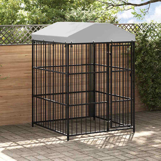 Dog Kennel | Black | Galvanised steel, polyethylene roof | Large | Locks