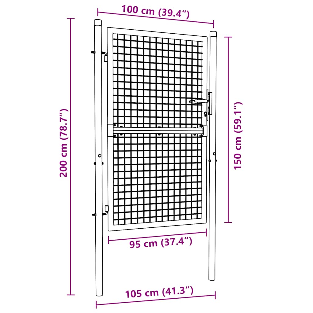 Mesh Garden Gate Galvanised Steel 100x150 cm Grey