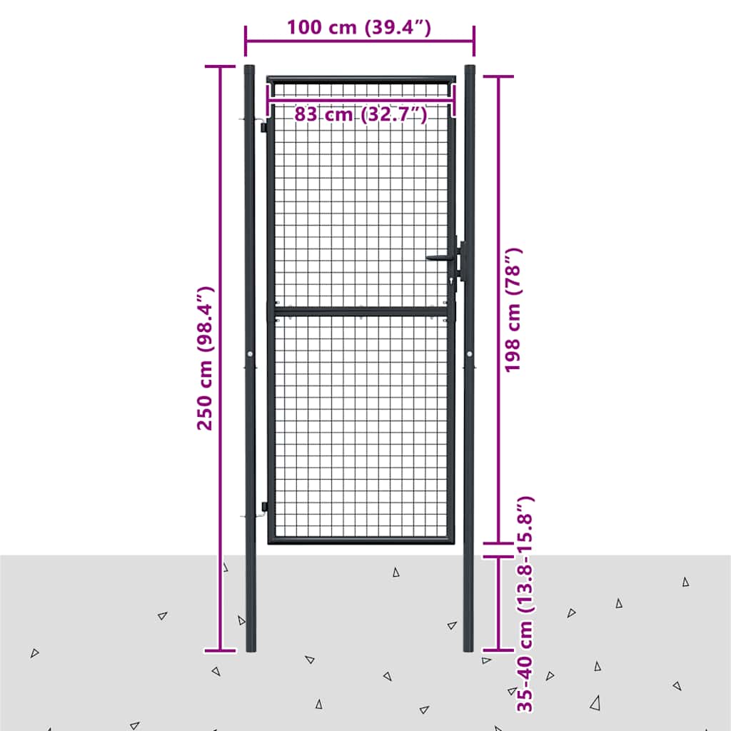 Mesh Garden Gate Galvanised Steel 100x200 cm Grey