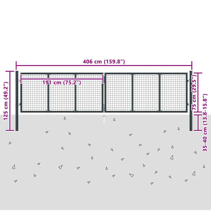 Mesh Garden Gate Galvanised Steel 400x75 cm Grey
