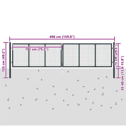 145776 vidaXL Mesh Garden Gate Galvanised Steel 400x75 cm Grey