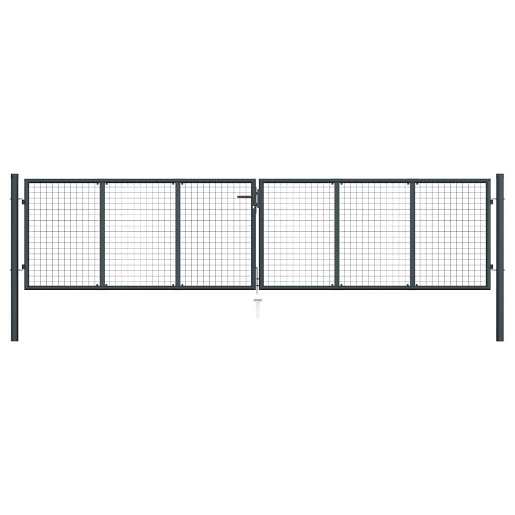 145777 vidaXL Mesh Garden Gate Galvanised Steel 400x100 cm Grey