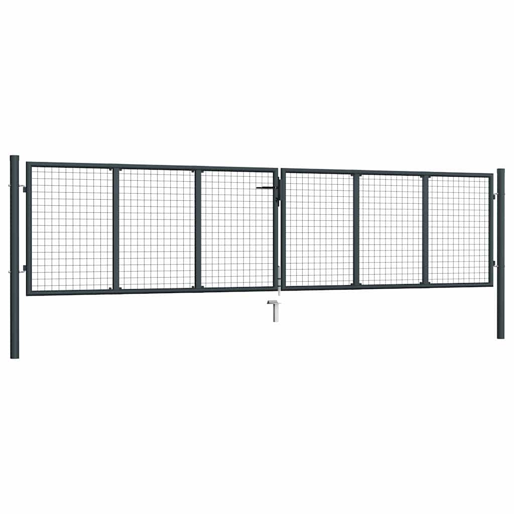 145777 vidaXL Mesh Garden Gate Galvanised Steel 400x100 cm Grey