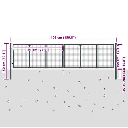 145777 vidaXL Mesh Garden Gate Galvanised Steel 400x100 cm Grey