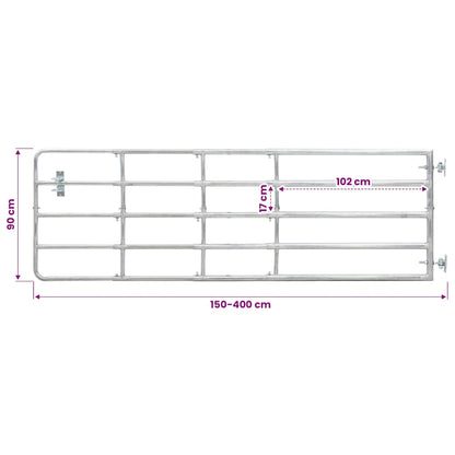145987 vidaXL 5 Bar Field Gate Steel (150-400)x90 cm Silver