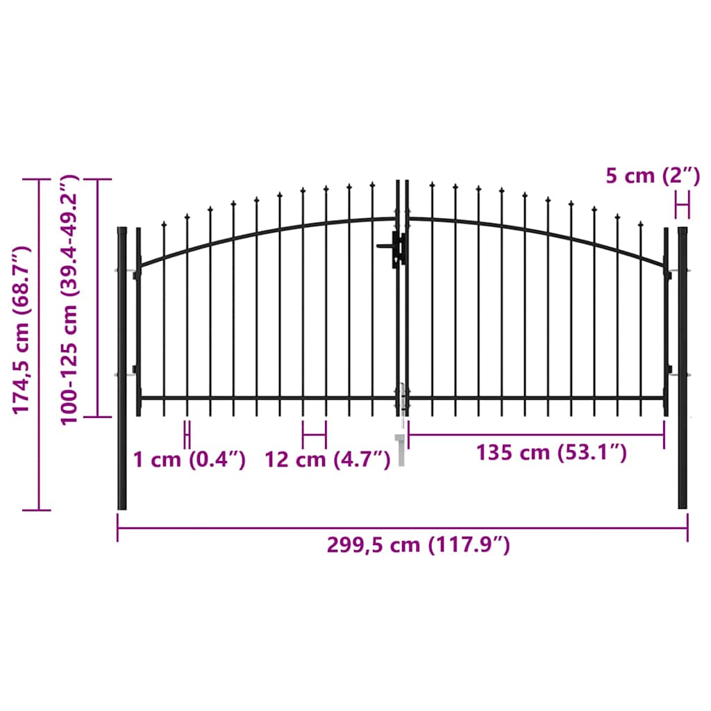 Fence Gate Woerden Double Door with Spike Top 299.5x174.5 cm