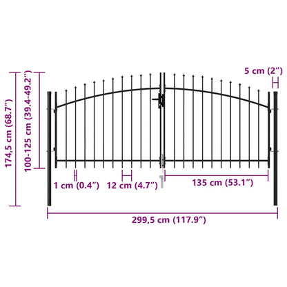 Fence Gate "Woerden" Double Door with Spike Top 299,5x174,5 cm