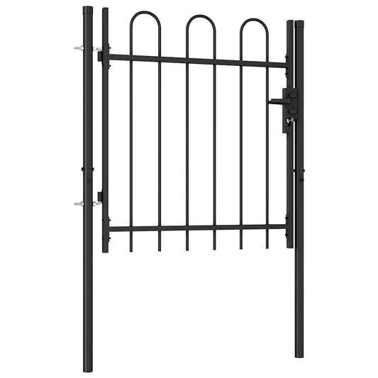 Fence Gate "BOXTEL" Single Door with Arched Top Steel 1x1 m Black