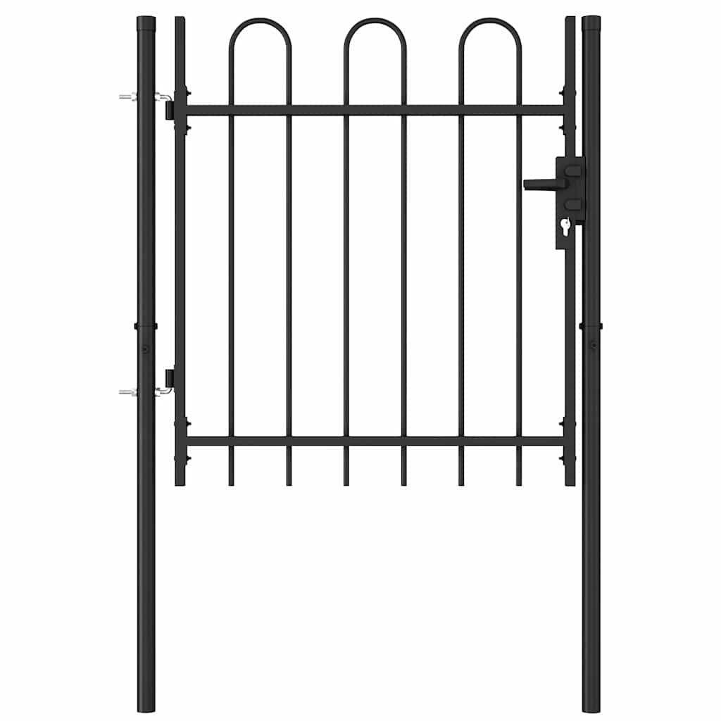Fence Gate BOXTEL Single Door with Arched Top Steel 1x1 m Black