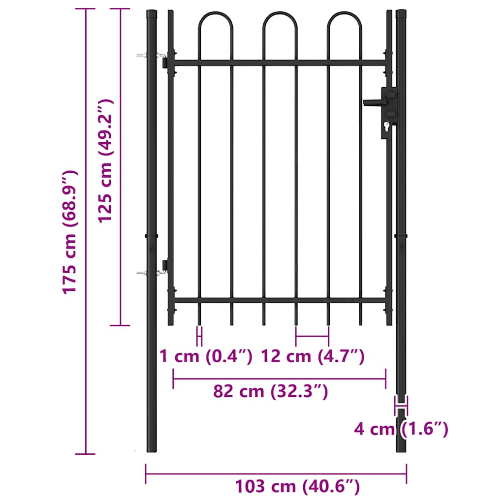 Fence Gate BOXTEL Single Door with Arched Top Steel 1x1.2 m Black