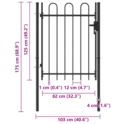 Fence Gate BOXTEL Single Door with Arched Top Steel 1x1.2 m Black