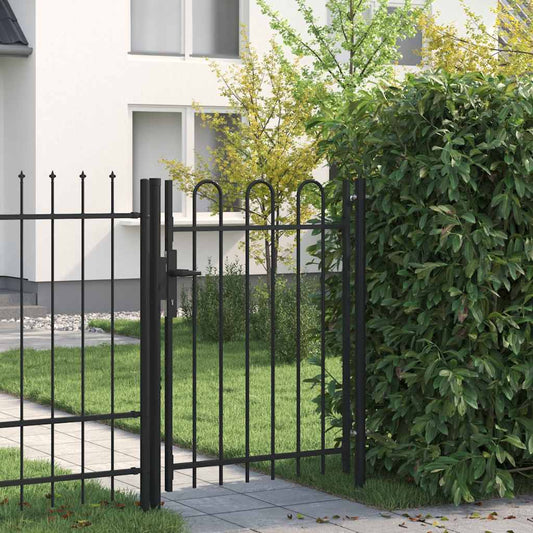 Fence Gate "BOXTEL" Single Door with Arched Top Steel 1x1,2 m Black