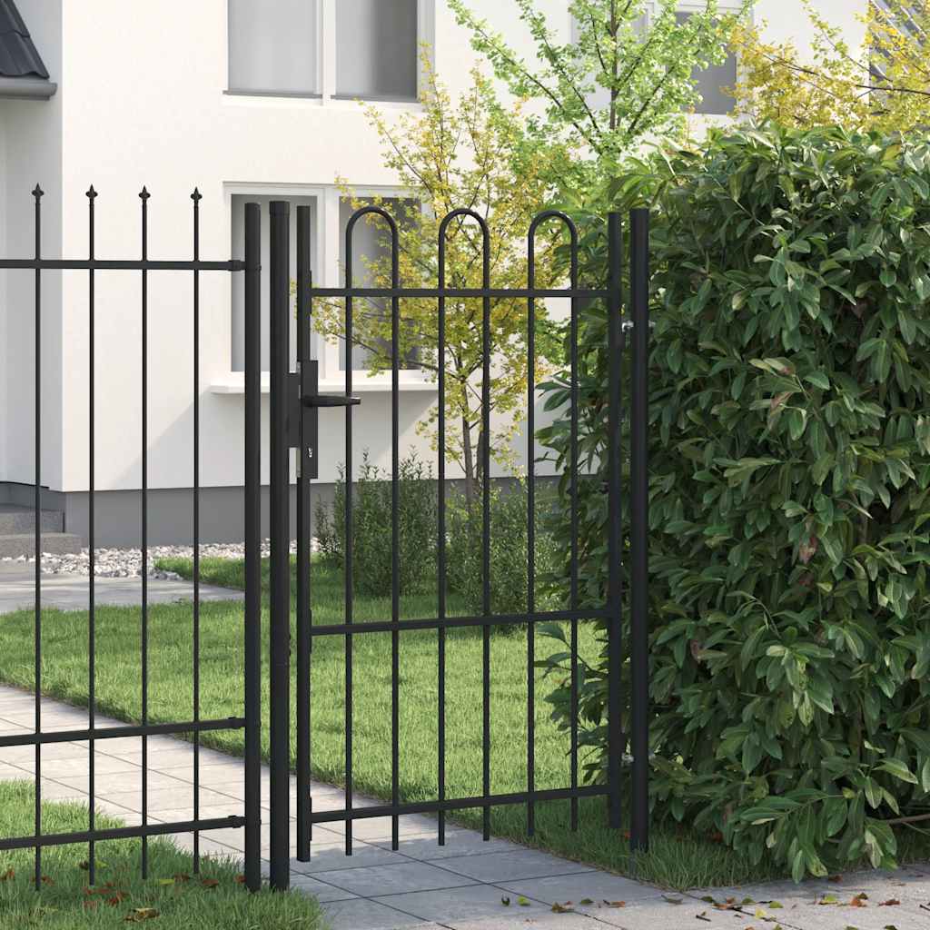 Fence Gate Boxtel Single Door with Arched Top Steel 1x1.5 m Black