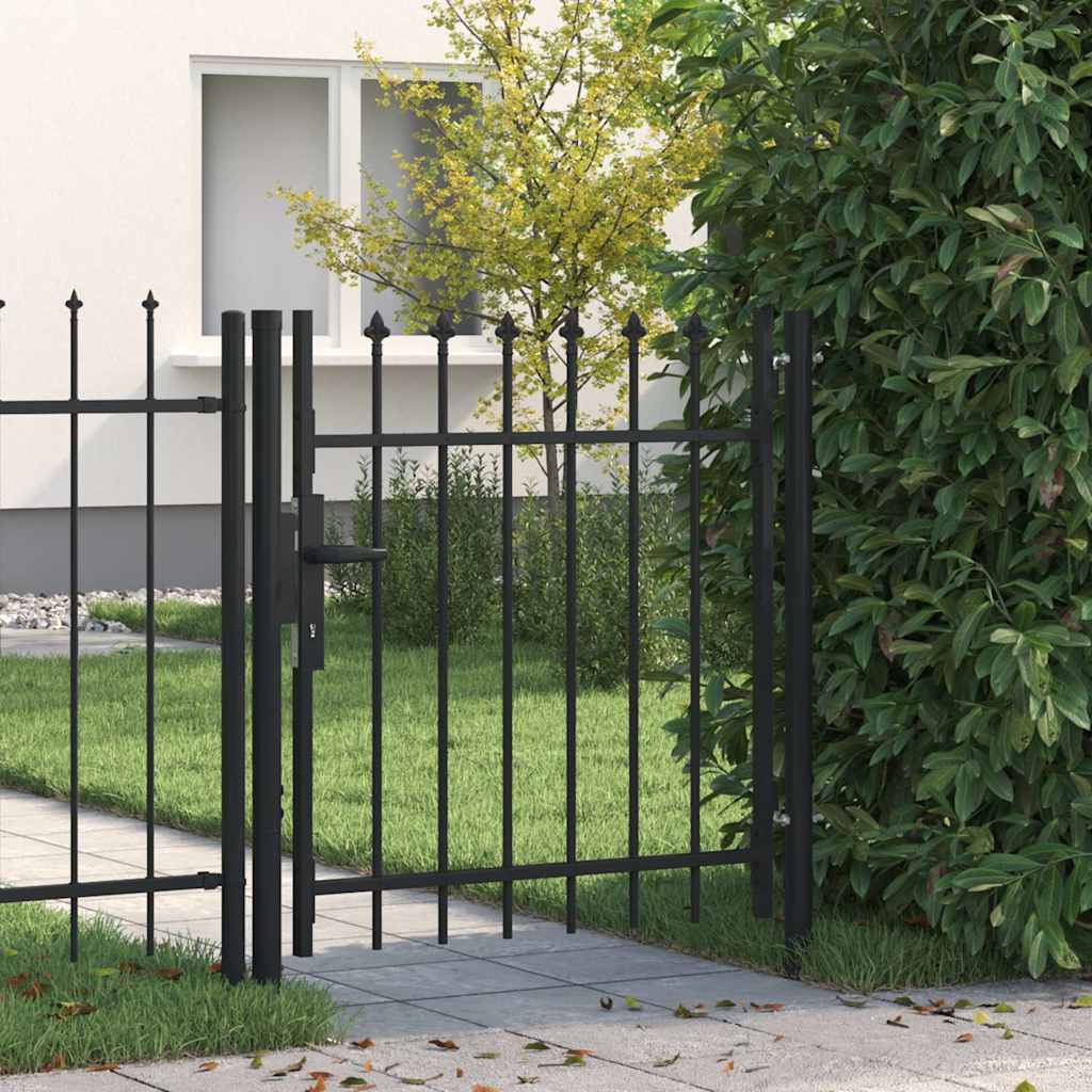 Fence Gate BOXTEL Single Door with Spike Top Steel 1x1 m Black