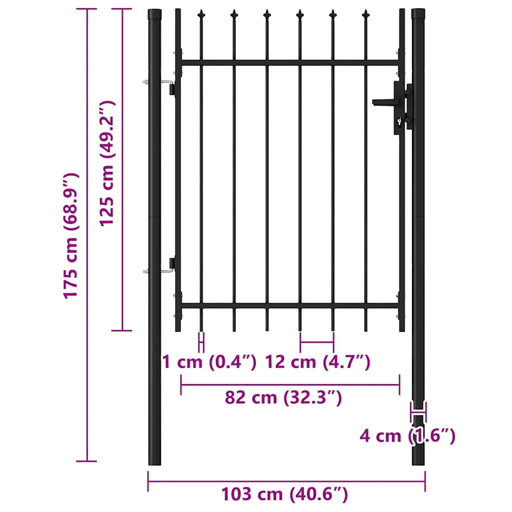 Fence Gate BOXTEL Single Door with Spike Top Steel 1x1.2 m Black