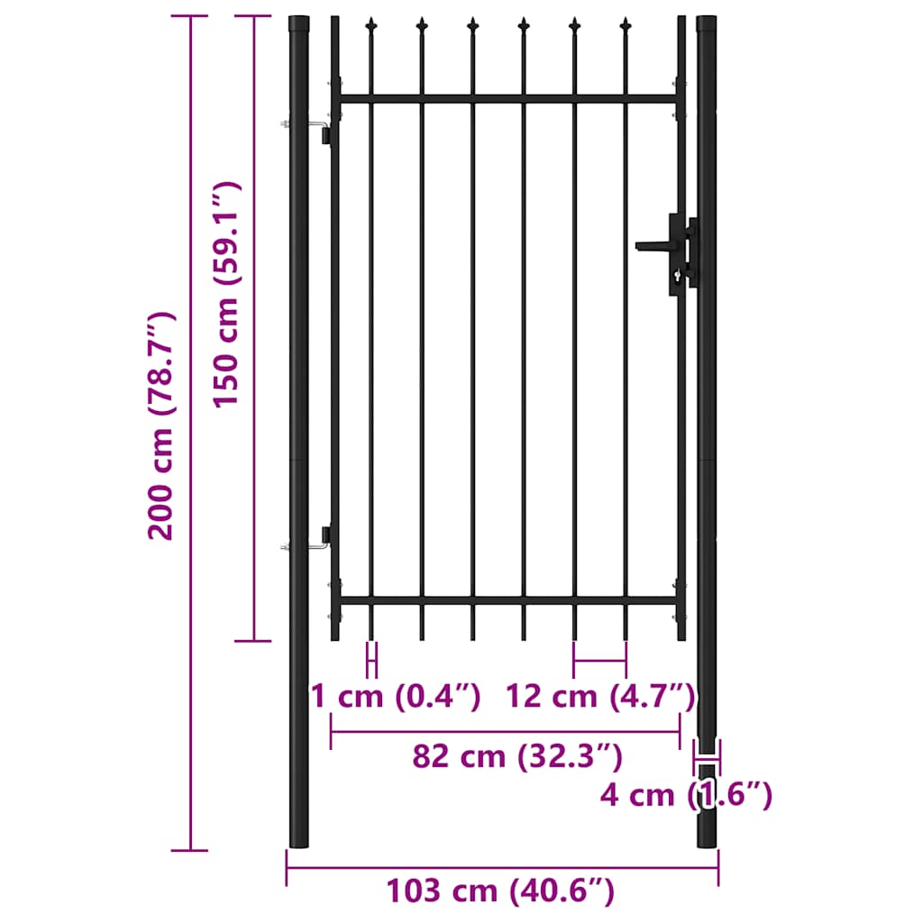 Fence Gate BOXTEL Single Door with Spike Top Steel 1x1.5 m Black