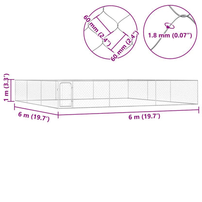 170821 vidaXL Outdoor Dog Kennel Galvanised Steel 6x6x1 m