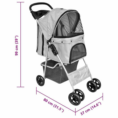 Folding Pet Stroller Dog/Cat Travel Carrier Grey