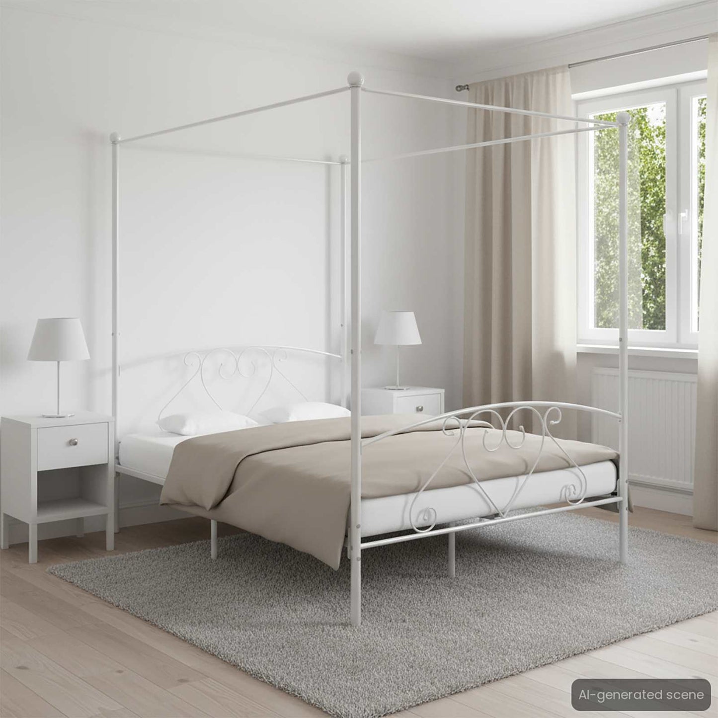 Bed Frame without Mattress with Canopy White 140x200 cm Metal