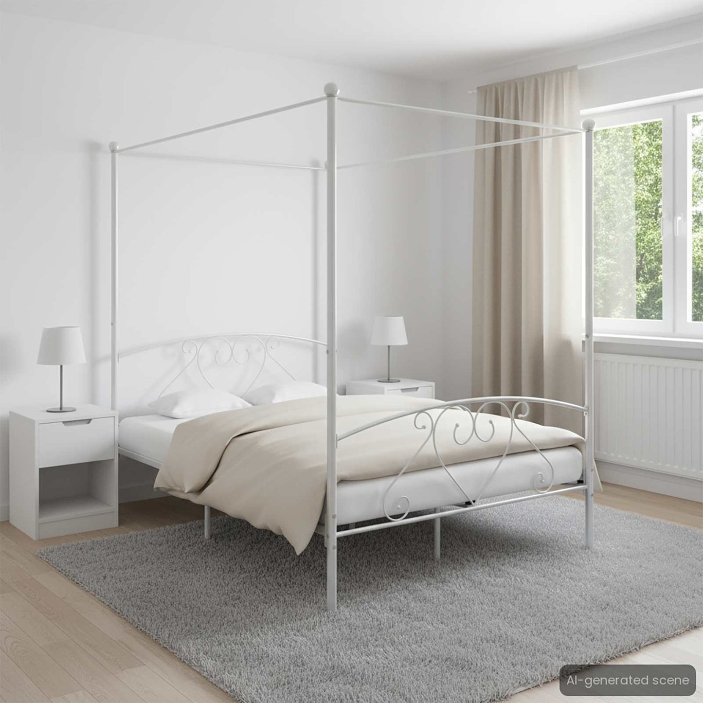 Bed Frame without Mattress with Canopy White 160x200 cm Metal