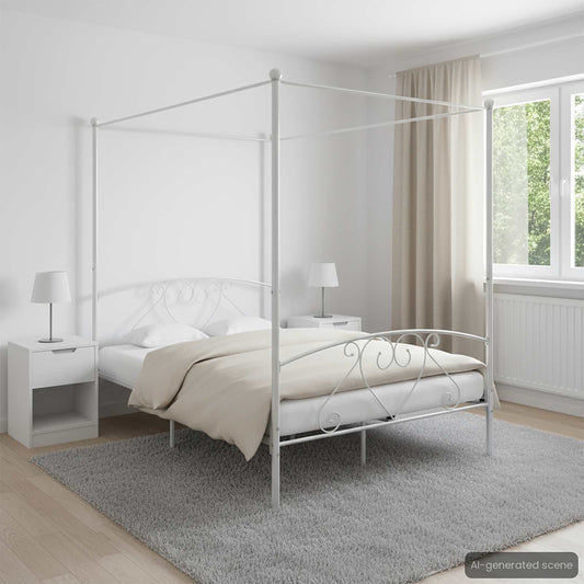 Bed Frame without Mattress with Canopy White 160x200 cm Metal