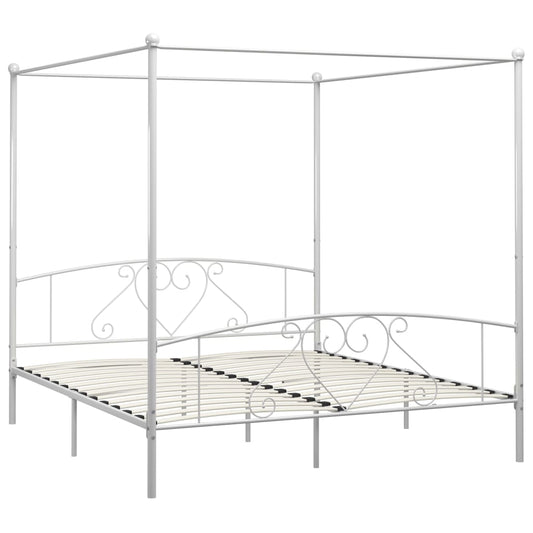 Bed Frame without Mattress with Canopy White 180x200 cm Super King Metal