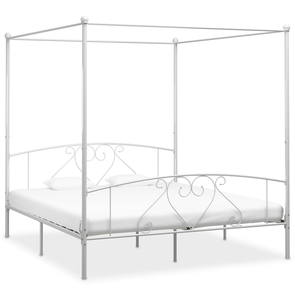 Bed Frame | White | Metal | 200x200cm Double | Classic/Traditional