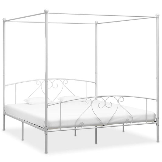Bed Frame | White | Metal | 200x200cm Double | Classic/Traditional
